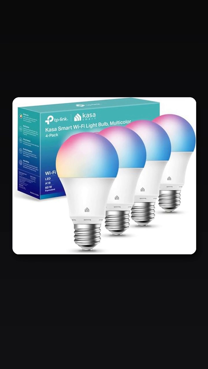 Styled product image of Kasa Smart Wi-Fi Light Bulb, Multicolor (4-Pack)
